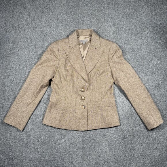 Ann Taylor Women’s Size 4 Petites Wool Brown Tweed 3 Button Blazer Jacket 4P - Picture 2 of 7